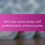 Men’s Spa: service variety, staff professionalism, ambiance quality
